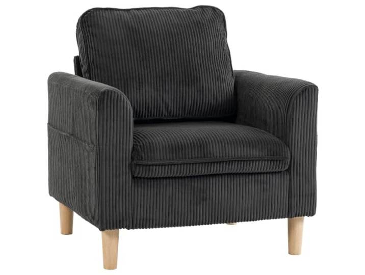 HOMCOM Sessel, gepolsterter Cord-Sessel mit breiter Sitzfläche, Dunkelgrau Federkernkissen, bequemer Wohnzimmersessel für Wohnung und Schlafzimmer