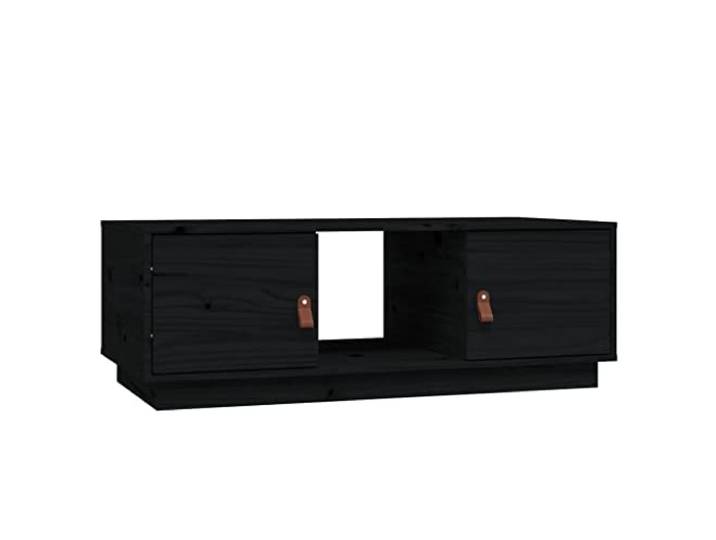 Tmriohed Couchtisch Schwarz 100x50x35 cm Massivholz Kiefer mit Fächern Praktischer Sofatisch fürs Wohnzimmer: Der flache Holztisch bietet zusätzlichen Stauraum für Zeitschriften und Bücher.