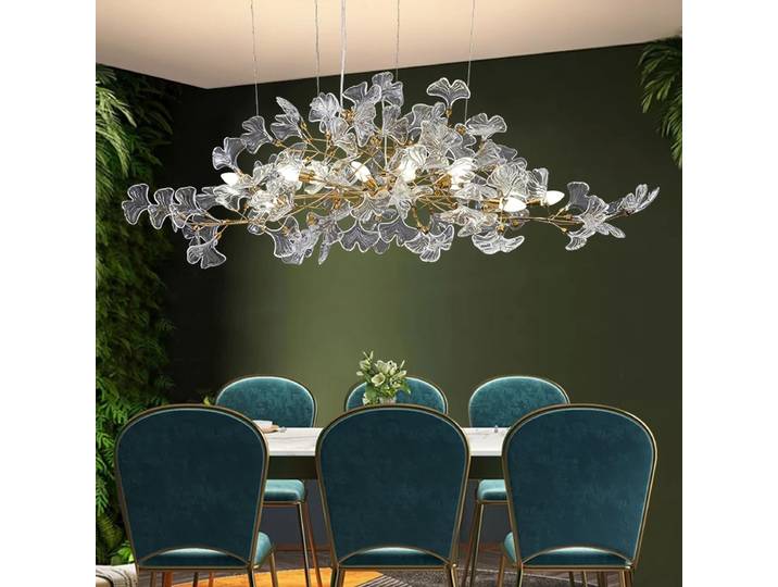 Lustres en verre de feuille de Ginkgo avec cadre en forme de branche d'or pour salle à manger chambre feuille plafonniers suspendus pour salon