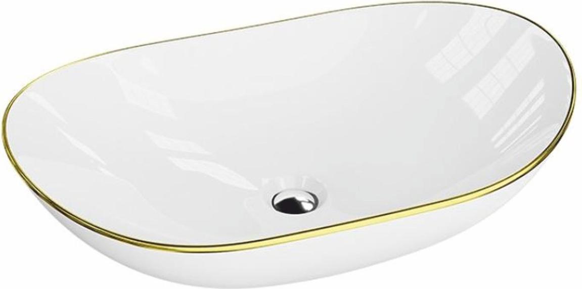 Casa Padrino Luxus Waschbecken Schale Weiß / Gold 60 cm - Badezimmer Accessoires