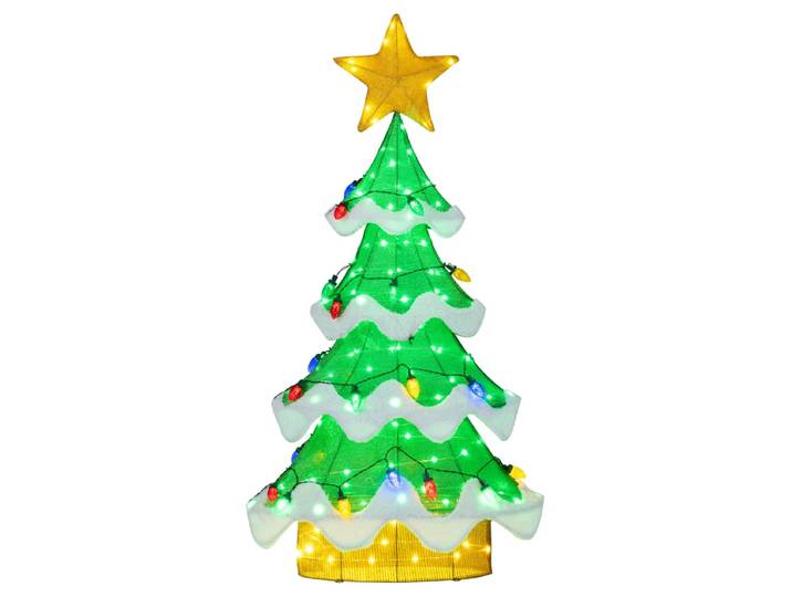 Een Verlichte Kerstboom van 130 cm met 34 Gekleurde Lampjes Waaronder Warmgroene en Gele Ledlampjes
