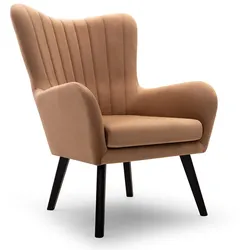 SESSEL DINA, Klassisch Loungesessel ergonomisch, Velours-Stoff Braun