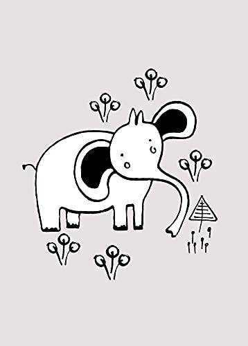 Komar Scribble Elephant Kunstdruk Poster, Multicolour, 50 x 70 cm