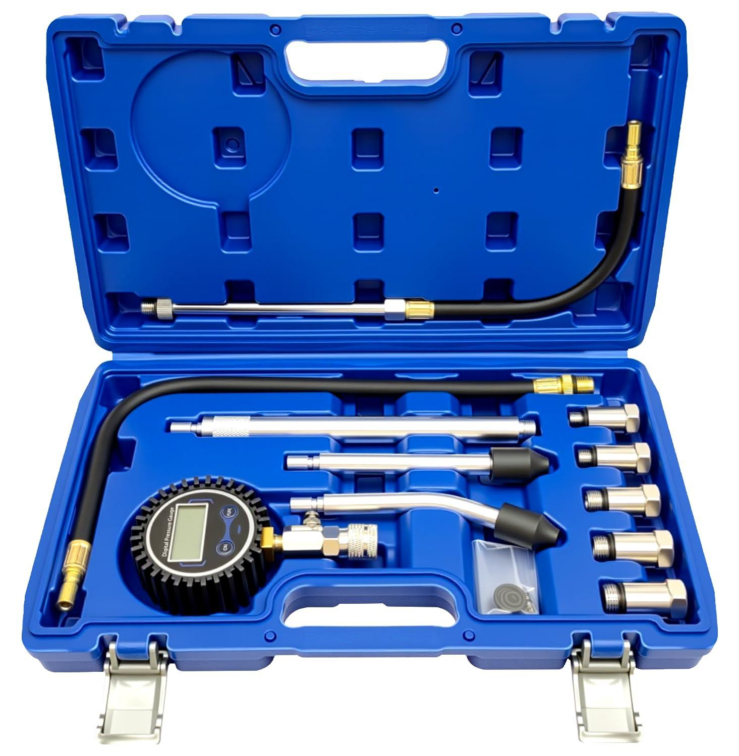 Selius LCD digitale compressietester voor automotoren, 10-250 psi, 11-in-1 set