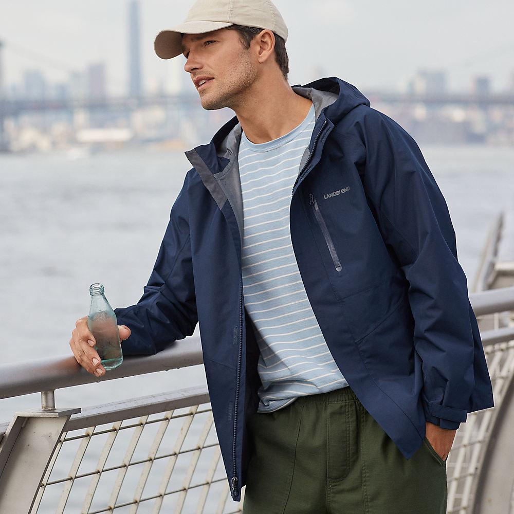 Verstaubare wasserdichte Regenjacke für Herren, Herren, size: regular, Blau, Polyester, by Lands' End