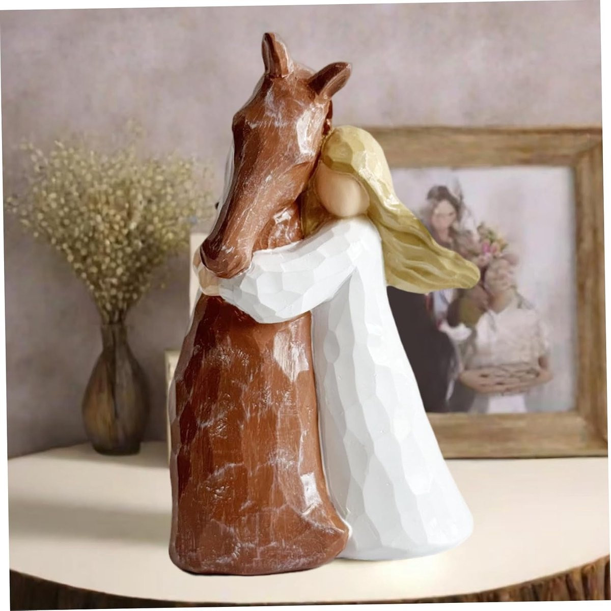 Handgeschilderd Paardenbeeldje Meisje - Meerkleurig Hars Beeld voor Tafeldecoratie - Hoogte: 15 cm