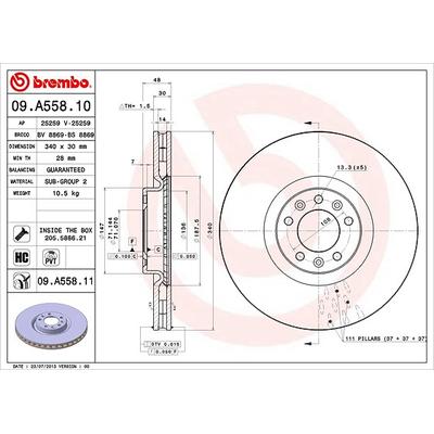Brembo 1x Bremsscheibe [Hersteller-Nr. 09.A558.11] für Peugeot (df-psa), Peugeot, Citroën