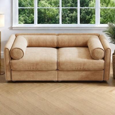 VIVIADORE Modern Chenille 6-Seater Sofa with Ottoman Storage, Hidden Storage, Cylindrical Cushioned Arms and Backrest