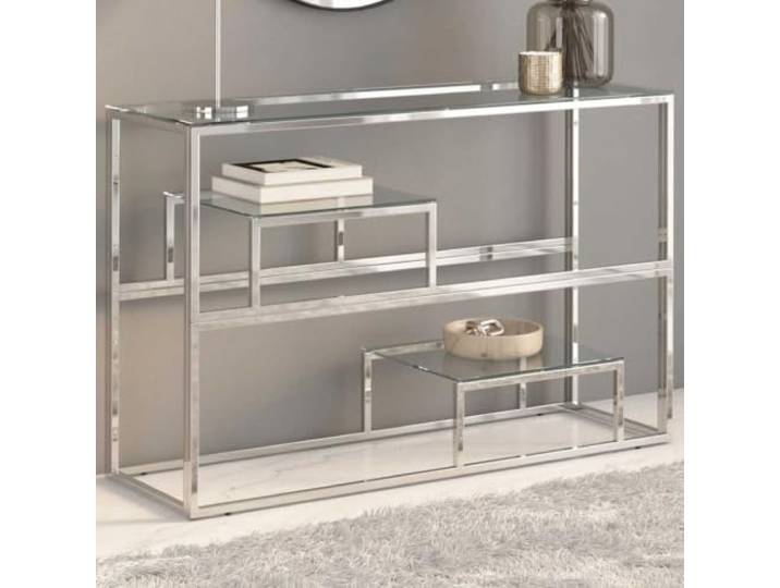 HEFZGDB Konsolentisch Silbern Edelstahl und Hartglas mit robuster Glasplatte und modernem Design für Flur oder Wohnzimmer Dekoration