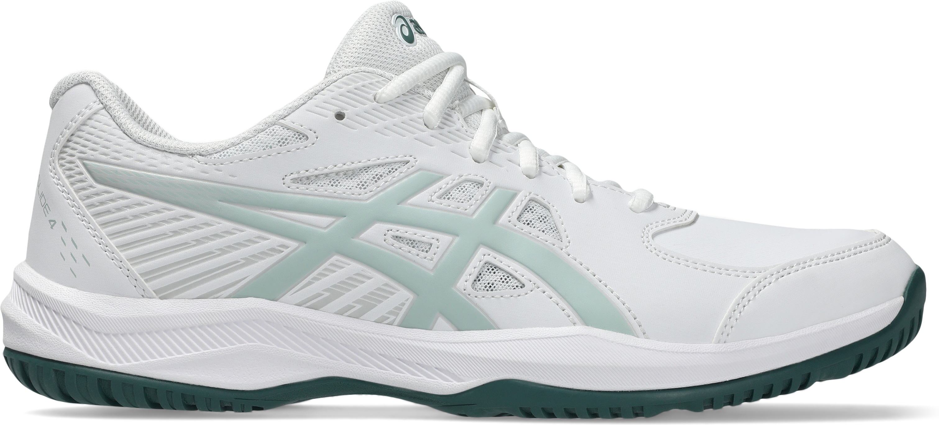 Tennisschuh ASICS "COURT SLIDE 4", Herren, Gr. 46,5, weiss (weiß, cold moss), Textil, Schuhe Tennisschuh, Multicourt-Schuh, Allcourtschuh weiß, cold moss 46,5