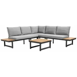 Oviala Business Niedrige 6-Sitzer-Gartengarnitur aus Aluminium und grauem Holz - Oviala