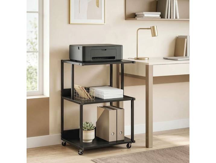 Support imprimante - Table d'appoint industrielle - 3 niveaux - 4 roulettes (2 freins) - Noir