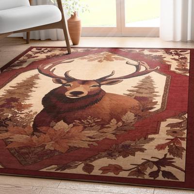 Well Woven Apollo Deer with Antlers Novelty Animal Print Flat-Pile Rug