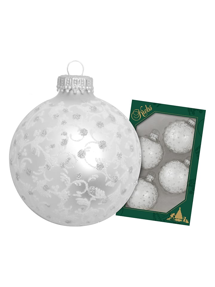 Krebs Glas Lauscha Christbaumkugeln in Weiß - 4 Stück - Ø 7 cm - onesize