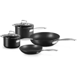 Le Creuset Aluminium-Antihaft Kochgeschirr-Set 4tlg, Pfannenset + Topfset, Schwarz