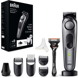 Braun Barttrimmer Series 7, BT7420, silber, 40 Schnittstufen, mit 5 Aufsätzen und Rasierer
