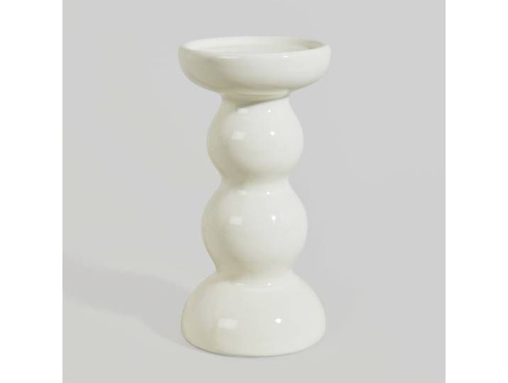 Cremefarbener Keramik-Kerzenständer, H 19 cm