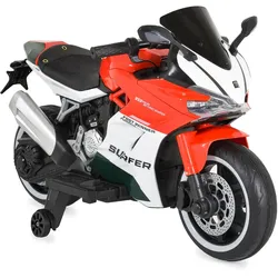 Moni Kinder Elektromotorrad Surfer Stützräder Fußstütze Bluetooth MP3-Ausgang rot