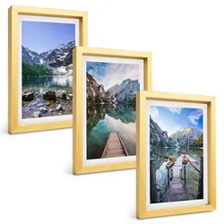 BILDER SET 3er Set - 20x30 cm Goldrahmen - Berge, Seen, Holzstege