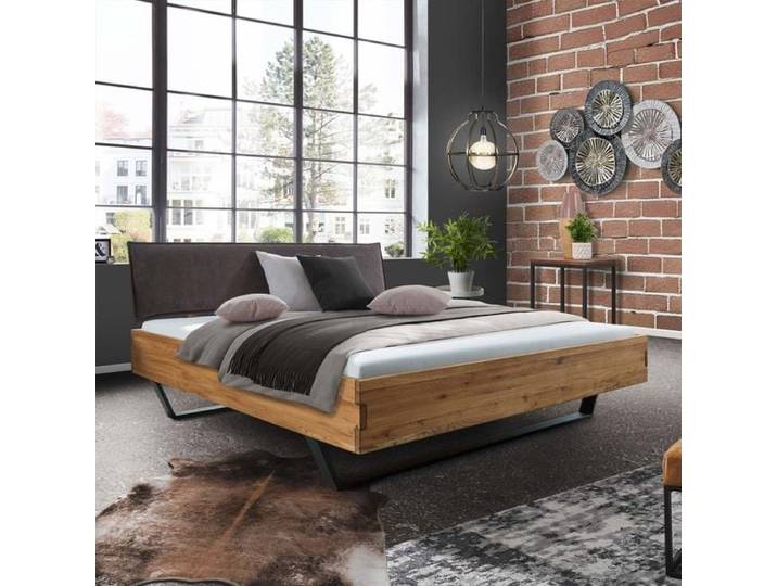 Bett Halesia Komfort Wildeiche Massivholz 180x200cm industrial, höhenverstellbar