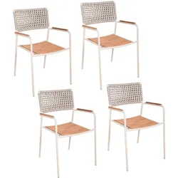 DELUKE Gartenstuhl MILA 4er Set Teak Weiß 84x55x54cm Stapelstuhl Essstuhl Terrassenstuhl