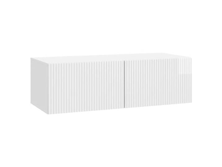 Roanoer TV Lowboard Wandmontiert Hochglanz Weiß 98x41x30cm Platzsparendes Hängeboard für Wohnzimmer und Schlafzimmer mit 2 Klapptüren für Ordentliche Kabel und Zubehör.