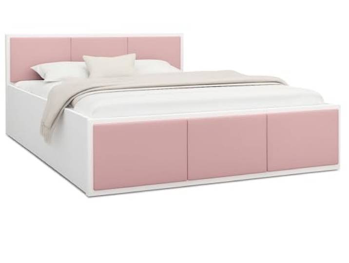 roe furniture Polsterbett 180x200cm Doppelbett mit Kopfteil, Lattenrost, Modernes Bett ohne Matratze, Rosa-Weiß