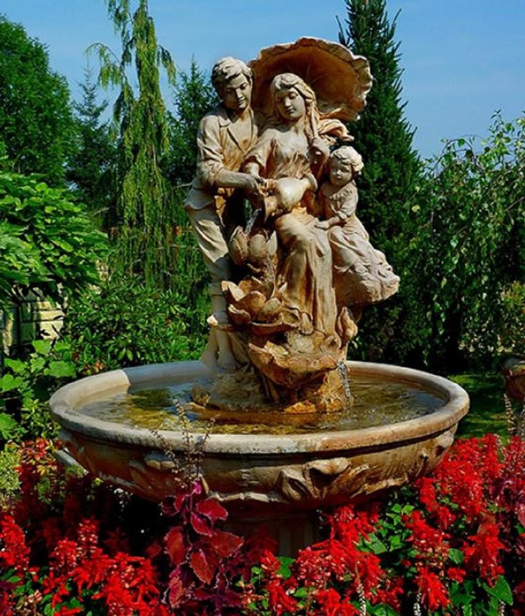 Casa Padrino Jugendstil Gartenbrunnen Braun / Grau Ø 95 x H. 164 cm - Barock & Jugendstil Gartendeko Springbrunnen