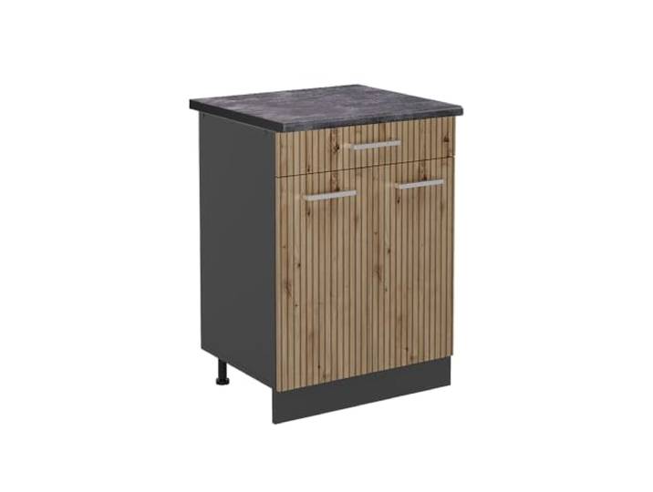 Vicco Küchenunterschrank R-Line, Artisan-Eiche, 60 cm 1 Schublade · Arbeitsplatte Anthrazit · Höhenverst. Füße · 2 Türen · Leichter Zugriff