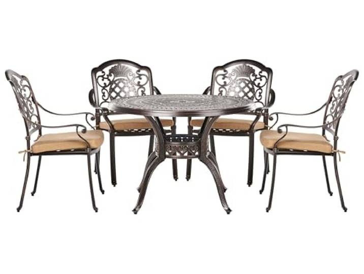 Beliani Gartenset in Dunkelbraun 1 Tisch 4 Stühle Aluminium 4 Sitzkissen Salento