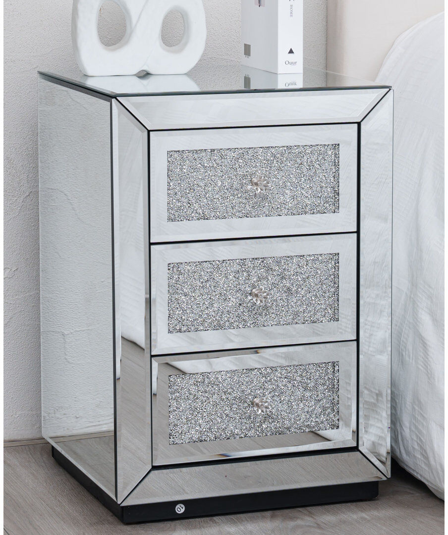Fairmont Park Ailany 40cm W Glass Bedside Table Silver 58cm H X 40cm W X 40cm D