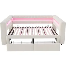 STILVORA Schlafsofa aus Samt, Beige, 90x190 cm, ausziehbar mit Stauraum und LED