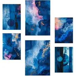 POSTER Set Mit 6 Abstrakte Farben Blau Cyan Rosa Formen A3 & A4 Rahmenlos