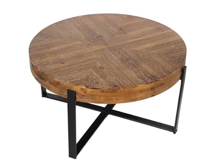 DRW Couchtisch aus MDF und Metallbeinen, in Natur und Schwarz, 82 x 82 x 43 cm