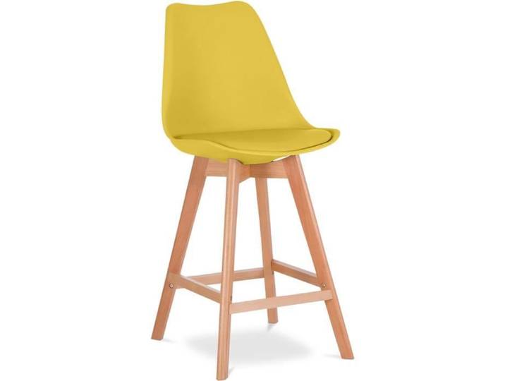 Premium Tabouret de bar Brielle avec coussin de scandinave - Bois Jaune