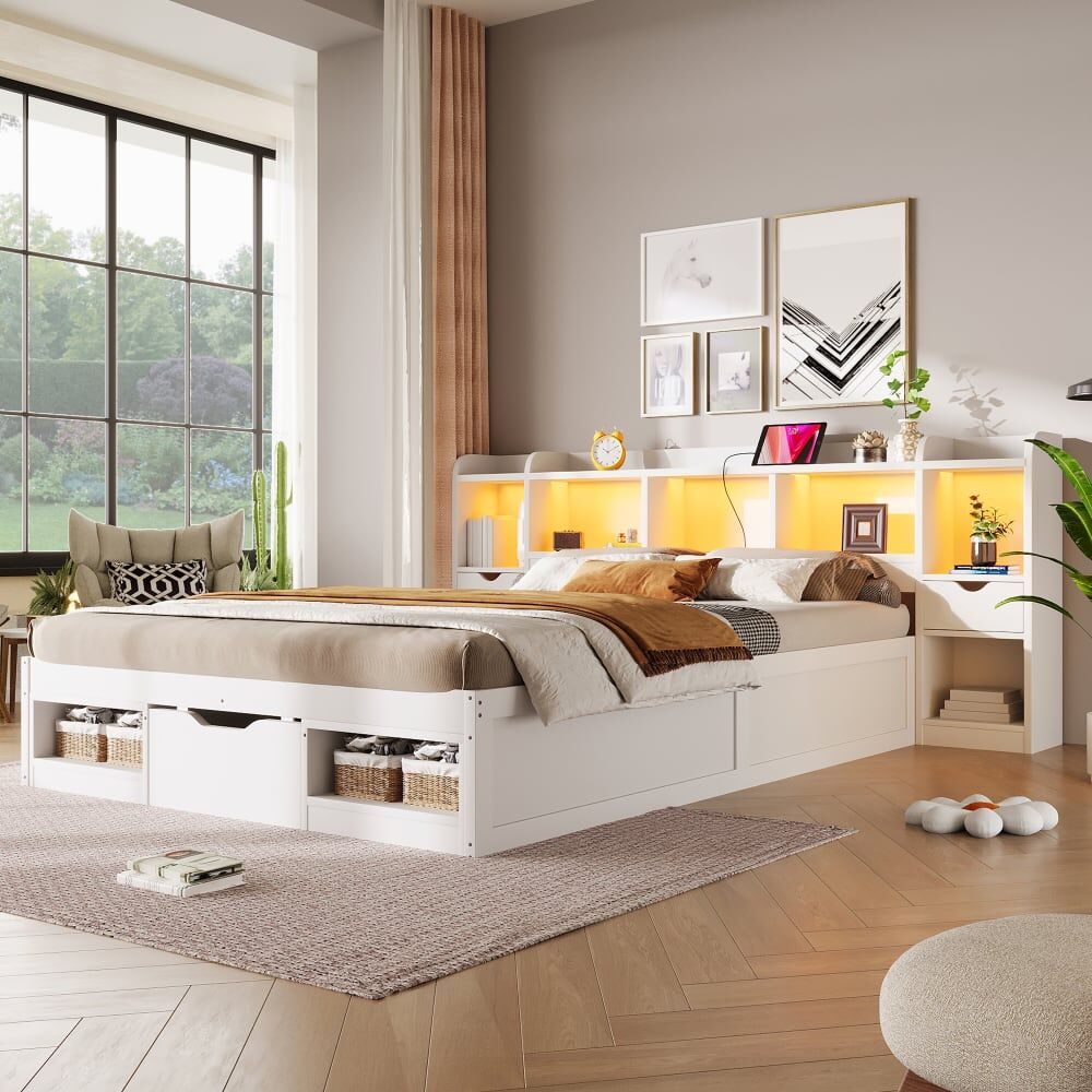 KOMHTOM Lit plateforme en pin blanc 140x200 cm Blanc 222x85x210cm