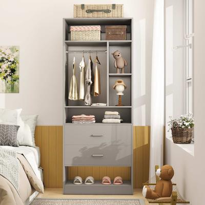 Rackcog "Kyrvo Freestanding 24"" Closet System with 2 Wood Drawers,2FT Heavy Duty Walk-in Closet Organizer with 6 Shelves & Hanging Rod"