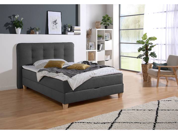 Boxbett, Kaltschaum, Anthrazit, 158×210 cm, Mit Bettkasten, Klassisch, Home Affaire