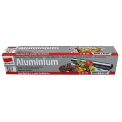 Alufolie Quickpack in Box 44 cm breit , 150 m lang zum Braten, Grillen, Dünsten, Abdecken und Frischhalten