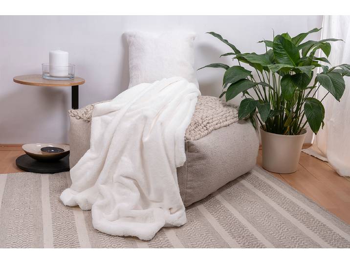 Plaid et coussin déco Aimee Blanc/Blanc Polyester
