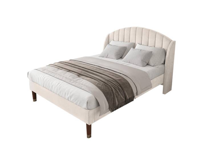Redom Polsterbett 140/190 cm mit Holzlattenrost, gepolstertem Kopfteil und Samtbezug, Beige, 140x190 cm, Schlafzimmer, Betten, Polsterbetten