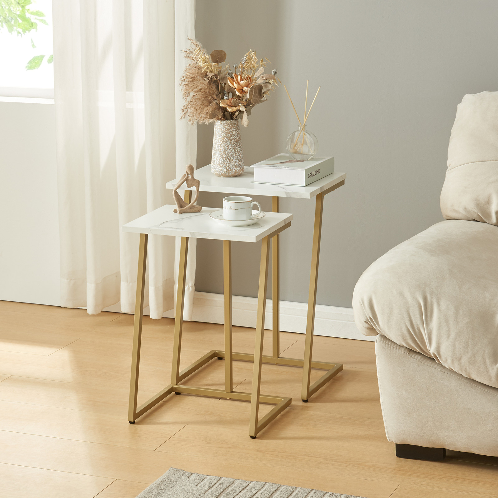 en.casa Salontafelset Salem, 2 stuks, goud/marmerlook, wit