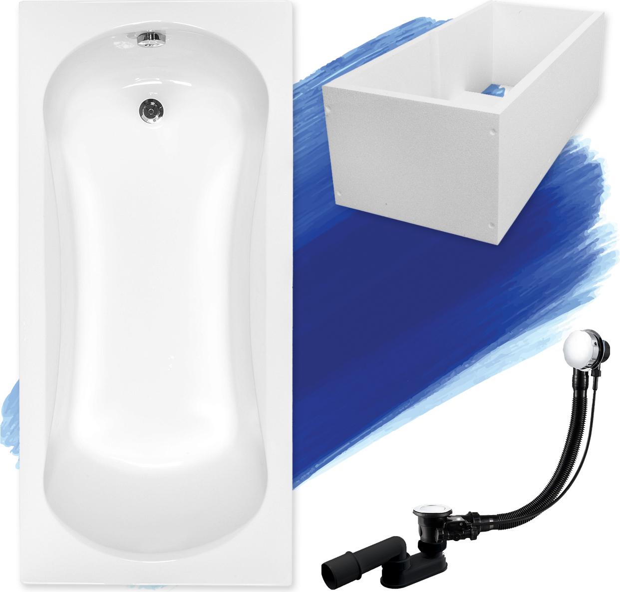 BADLAND Badewanne Rechteck Aria 140x70 mit Ablaufgarnitur, Füßen und Wannenträger GRATIS