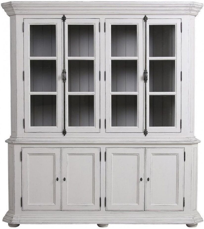 Interior's Buffet vaisselier 4 portes vitrées en bois blanc Blanc 204x225x102cm