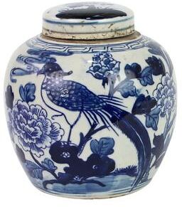 Legend of ASIA 6 in H Blue And White Mini Jar Pheasant With Peony Porcelain