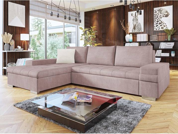 MIRJAN24 Ecksofa Bangkok Mini Premium, Moderne Eckcouch für Wohnzimmer, Schlaffunktion und Bettkasten (Farbe: Zoya 03 + Mokka 03)