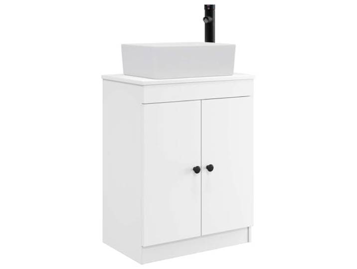 hliofuir Badezimmerschrank mit Waschbecken Weiß 54x35x83 cm Kompakter Waschtisch für Gäste-WC mit integriertem Einlegeboden, zwei Bohrern und schwarzen Metallknöpfen.