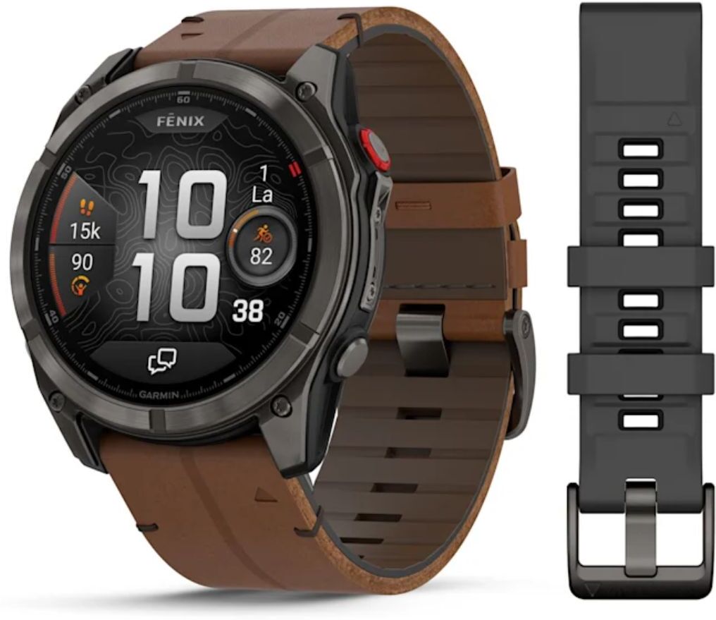 Garmin Fenix 8 Pro Amoled 51mm LTE Sapphire, titaani ja ruskea nahkaranneke,