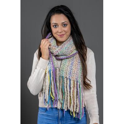 Modeschal "Chadia", Damen, beige, Polyacryl, COLLEZIONE ALESSANDRO, gestreift, Basic, Modetücher, grob gestrickt mit Fransen