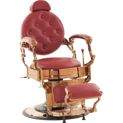 Barberpub Friseurstuhl hydraulische Friseursessel 2933, mit Retro/ Vintage Stil, 360° drehbar, Kunstleder, Goldrahmen/ Roségold Rahmen, 113 × 68 × 109 cm